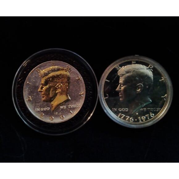 1 40% Silver Cameo Kennedy & 1 24k Gold & .999 Silver Plated 2001 Kennedy 1/2 $ - Picture 2 of 4